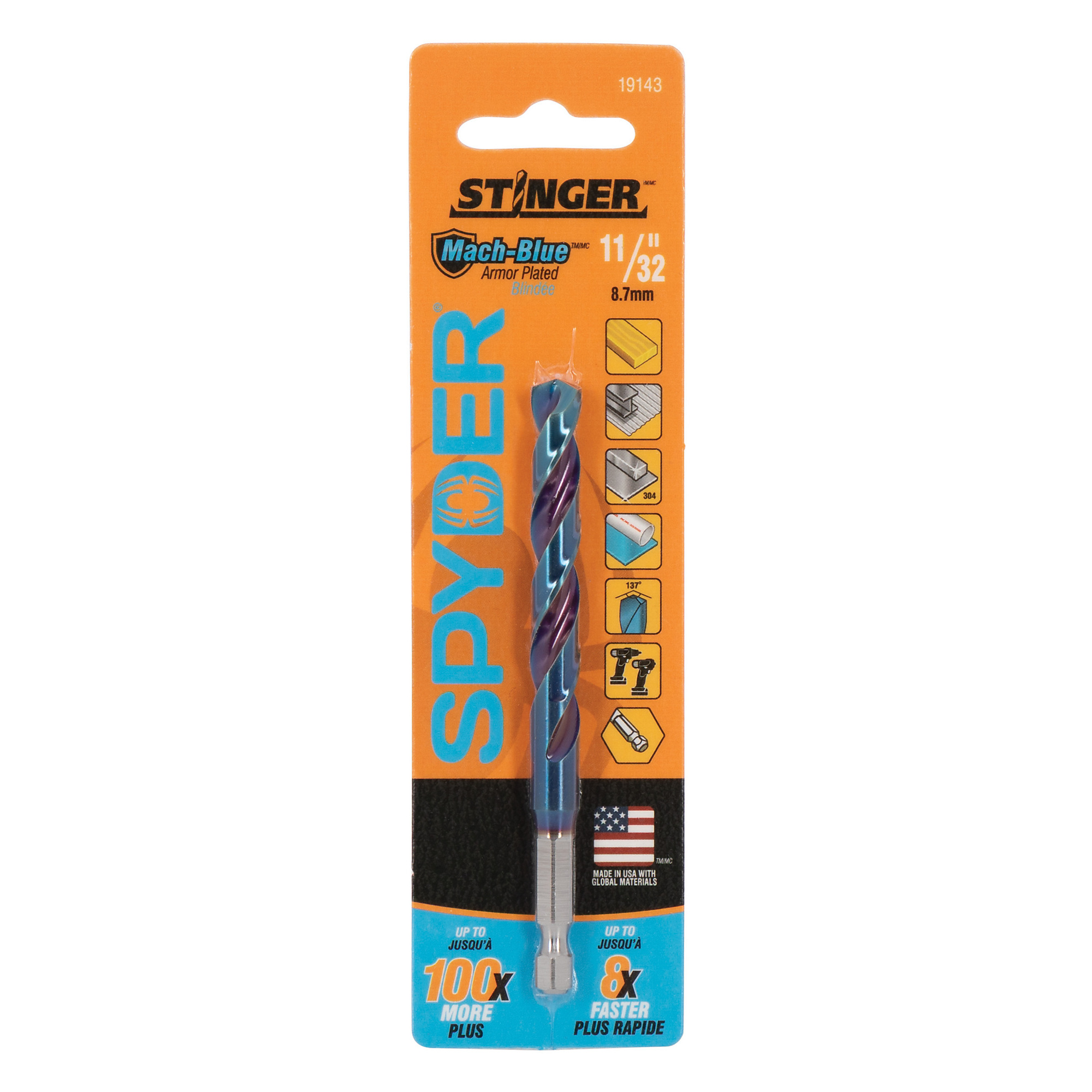 SPYDER 11/32-Inch  Hex Shank Drill Bit 19143